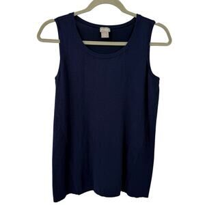 Chicos 0 XS Ribbed Tank Top Blue Knit Scoop neck Pullover Basic Shell
